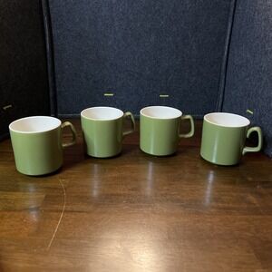 Vintage Royal China Set Of 4‎ Avocado Green Coffee Mugs/Tea Cups